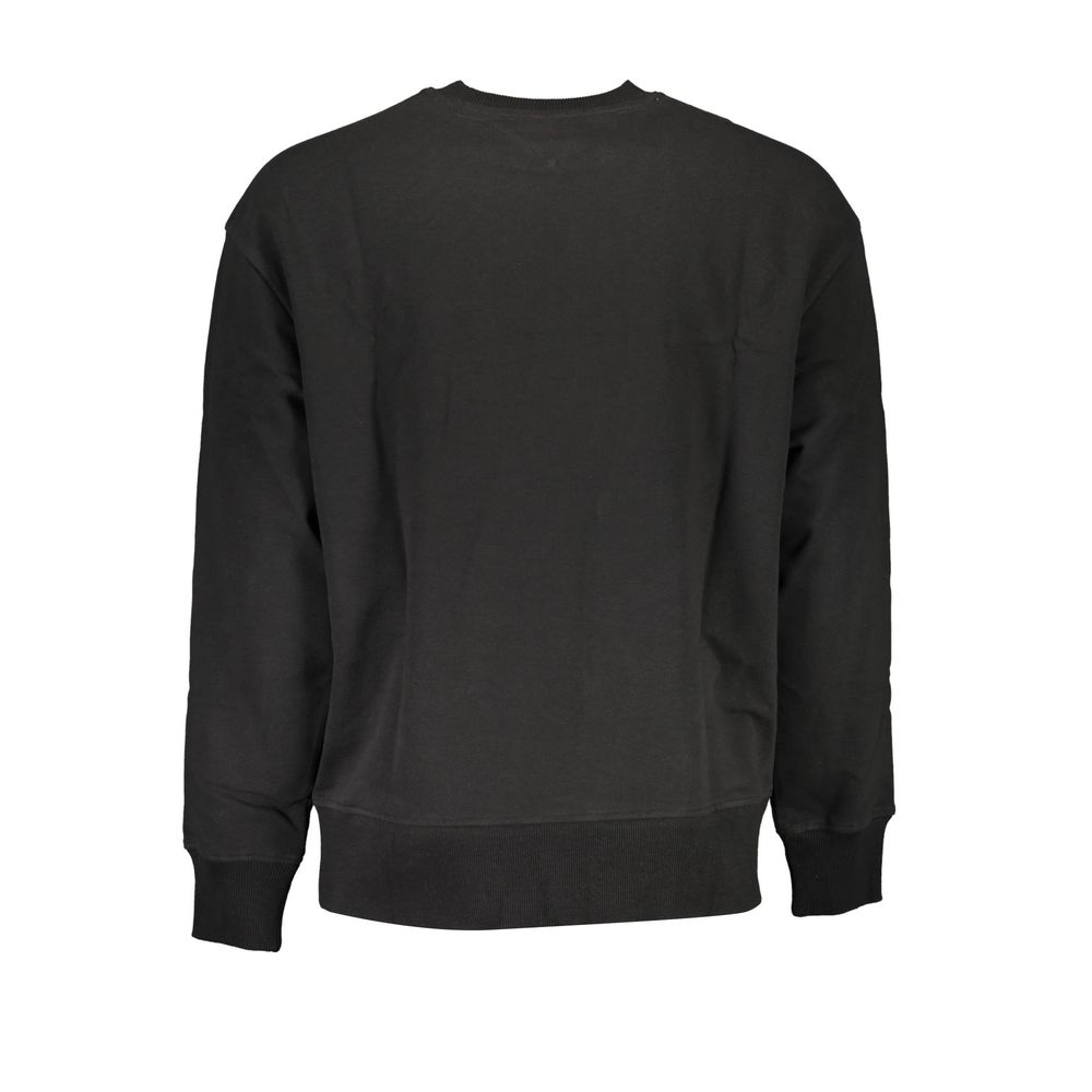 Back view of Tommy Hilfiger Black Cotton Men Sweater, featuring eco-friendly blend of cotton and recycled fibers.