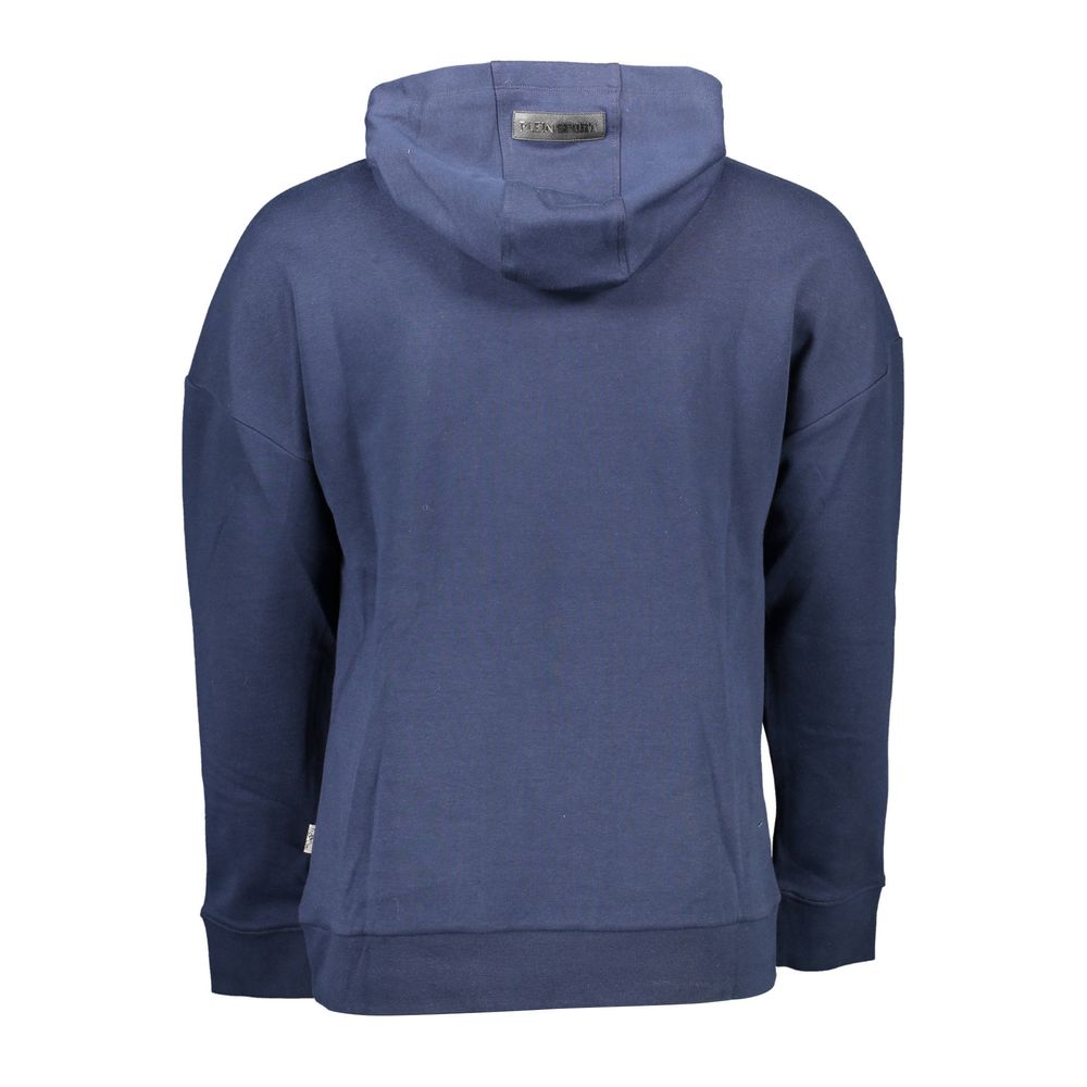 Plein Sport Blue Cotton Men Sweater with Hood and Long Sleeves