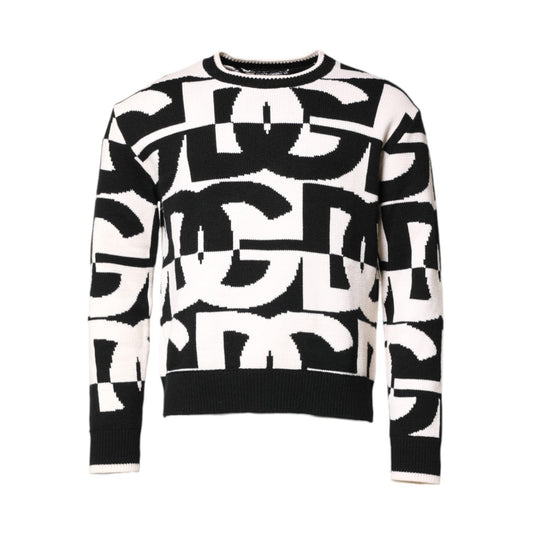 Dolce & Gabbana Black White Knit Logo Print Pullover Sweater