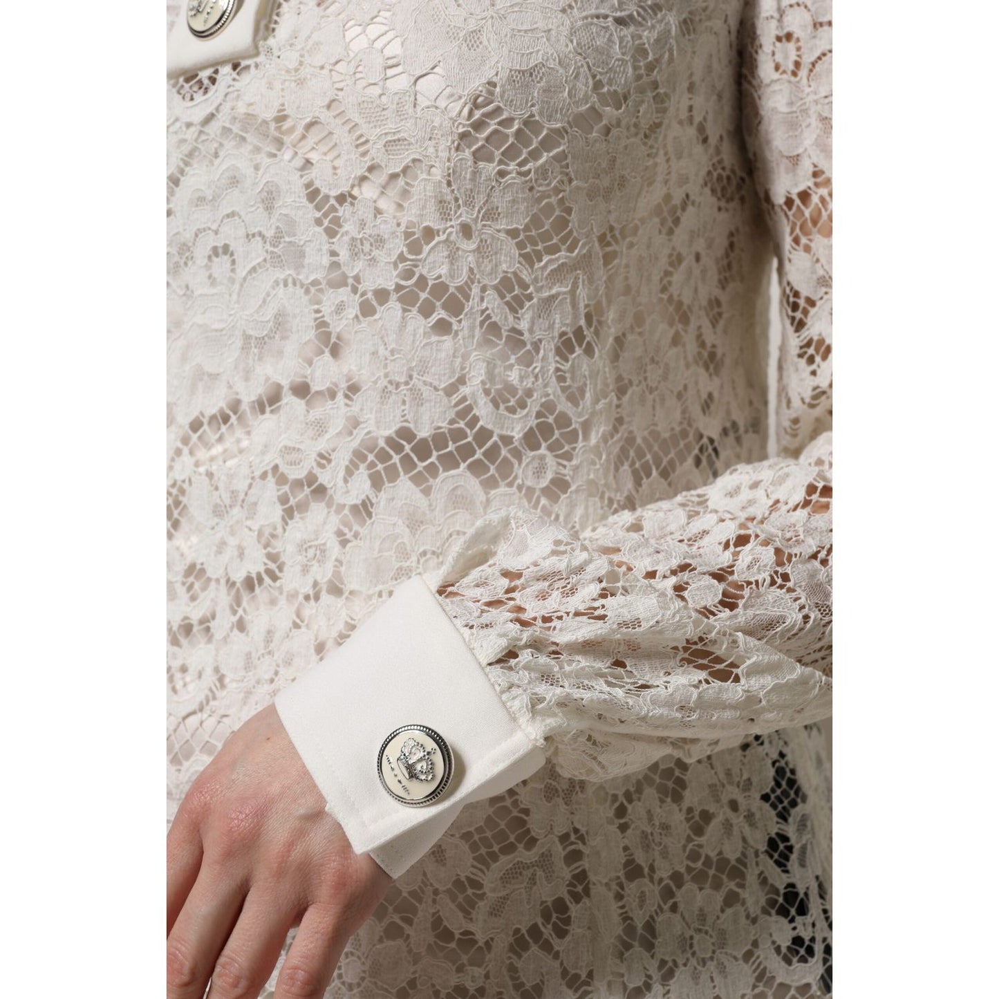 Dolce & Gabbana White Floral Lace Long Sleeves A-line Dress DR81499-42