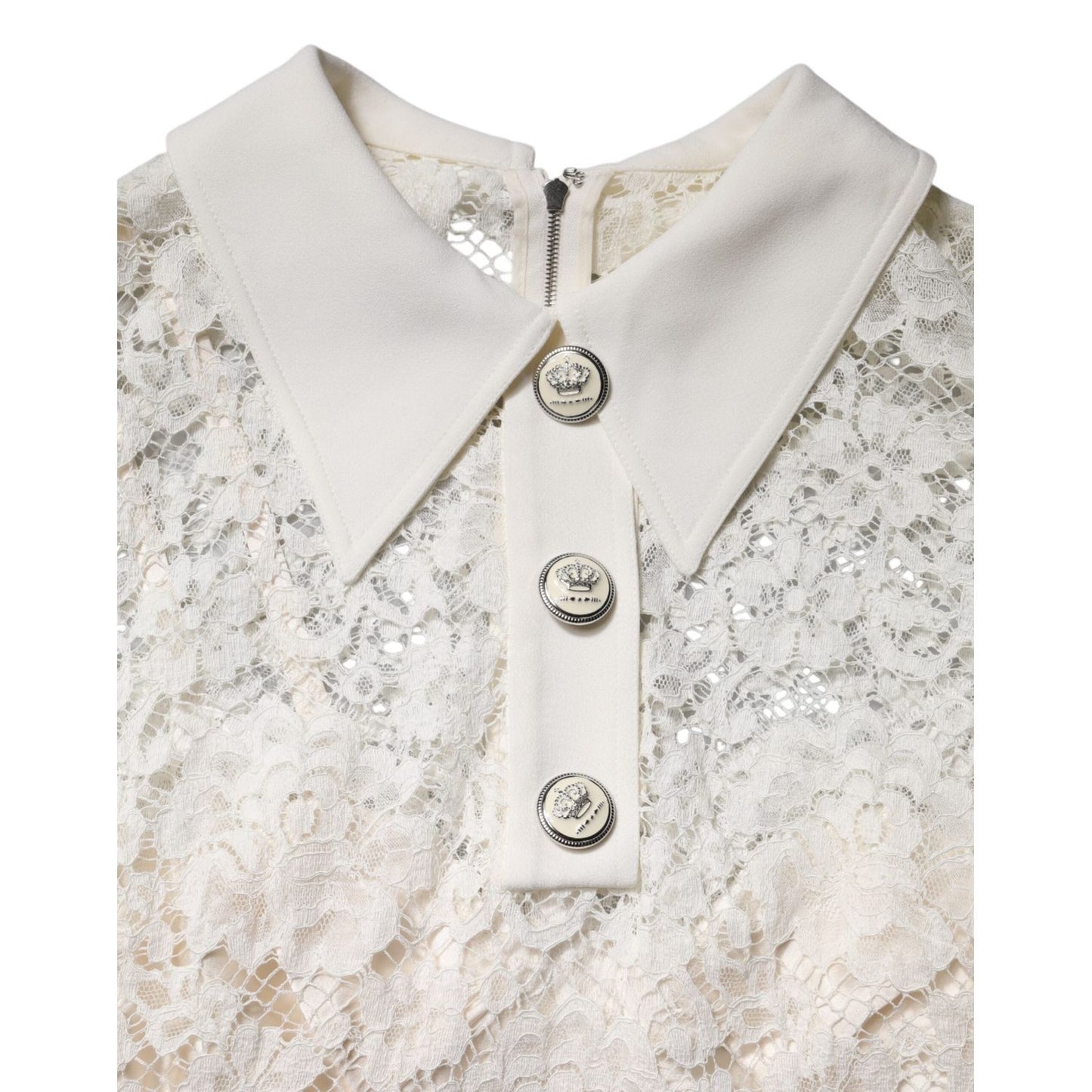 Dolce & Gabbana White Floral Lace Long Sleeves A-line Dress DR81499-42