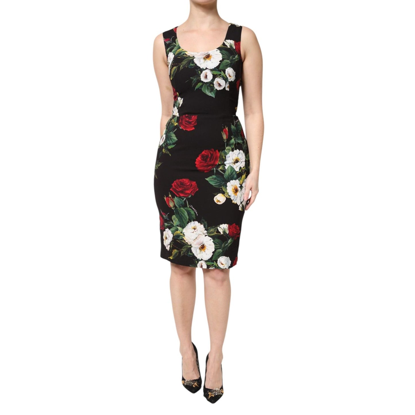 Dolce & Gabbana Black Floral Print Sleeveless Sheath Dress DR81504-40