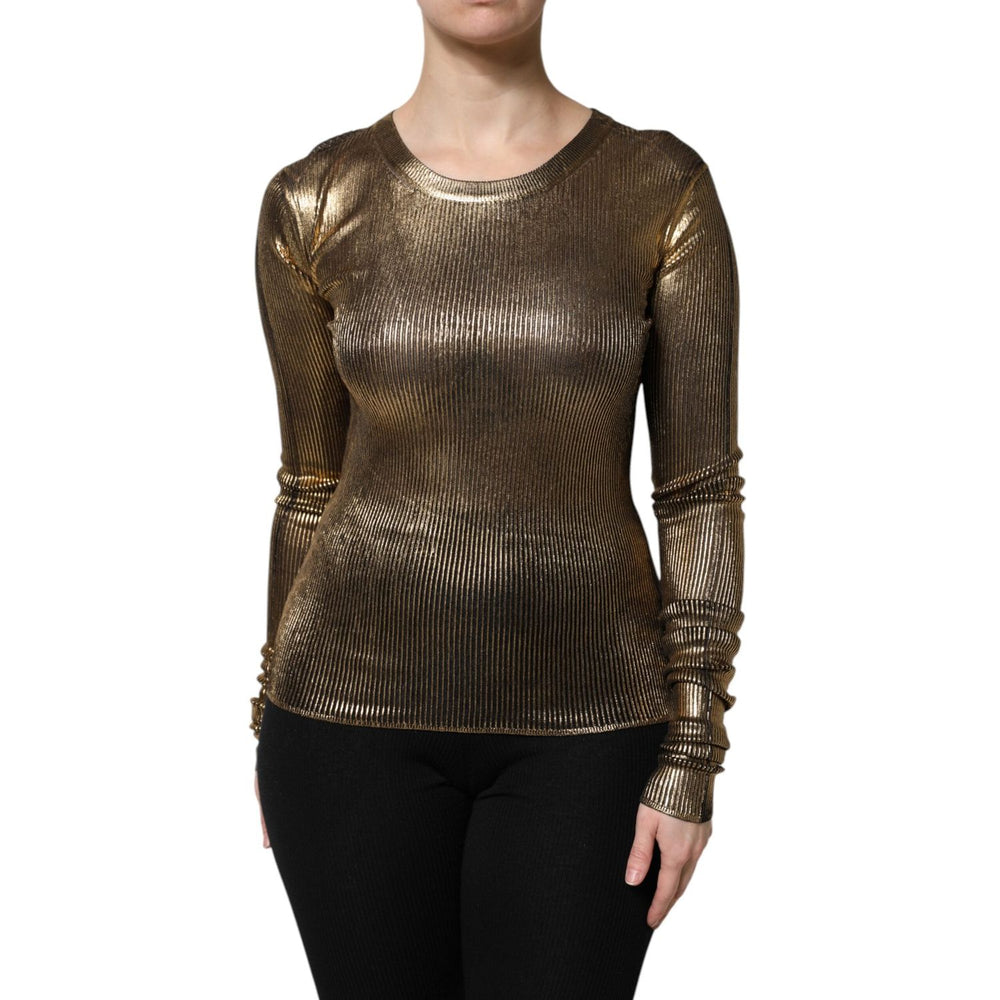 Dolce & Gabbana Gold Round Neck Long Sleeve Pullover Top THS90397-40