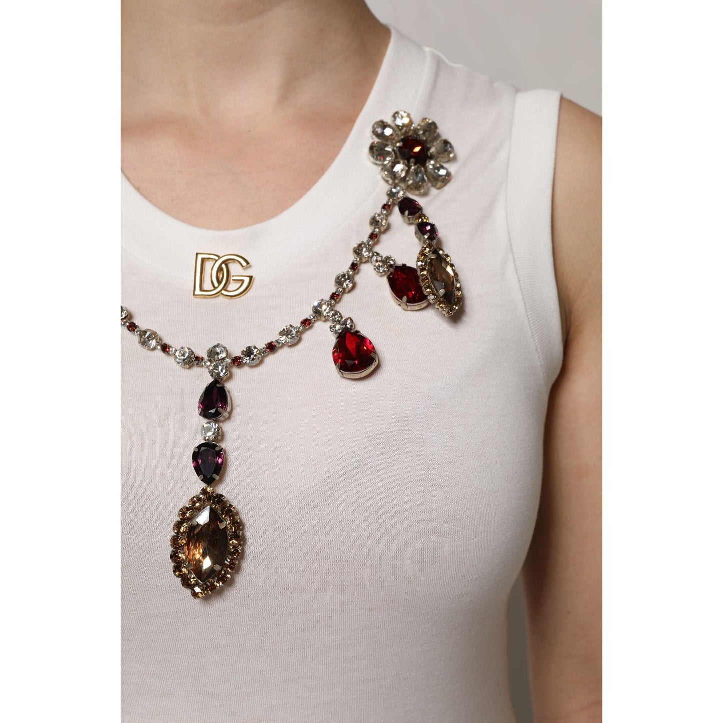 Dolce & Gabbana White Cotton Logo Crystal Detailing Tank Top THS90405-40