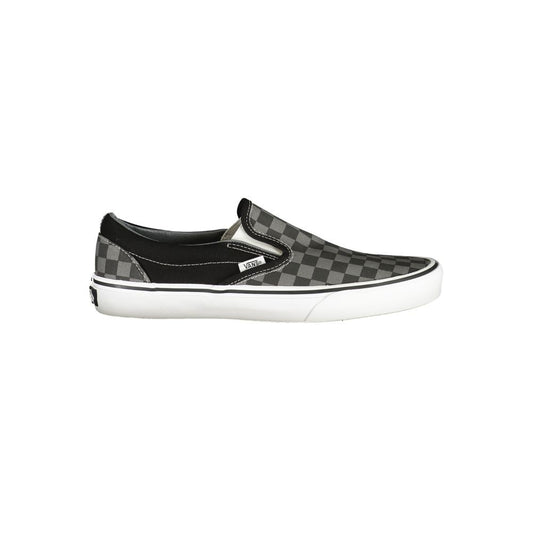 Vans Black Polyester Men Sneaker with checkered pattern, slip-on design, and logo