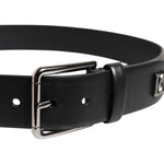 Dolce & Gabbana Black Calf Leather Studded Silver Buckle Belt BEL9438-90
