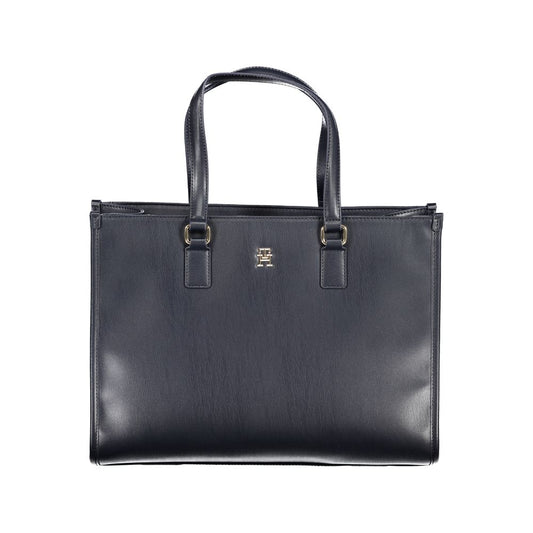 Tommy Hilfiger Blue Polyethylene Handbag with dual handles, adjustable strap, internal pocket, and zip closure.