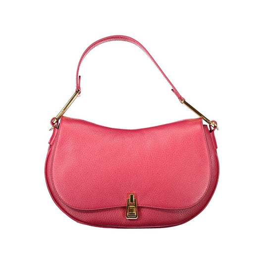 Elegant Coccinelle Red Leather Women Handbag with shoulder handle and gold swivel closure.