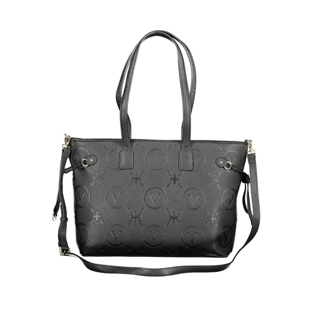 Mario Valentino Black Polyethylene Handbag with two shoulder handles and adjustable straps, featuring a zip closure and logo accents.