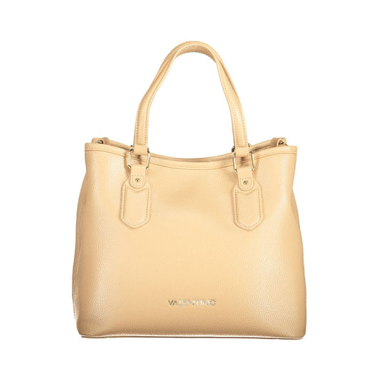 Mario Valentino Beige Polyethylene Women Handbag with dual handles and detachable shoulder strap, showcasing elegant design.