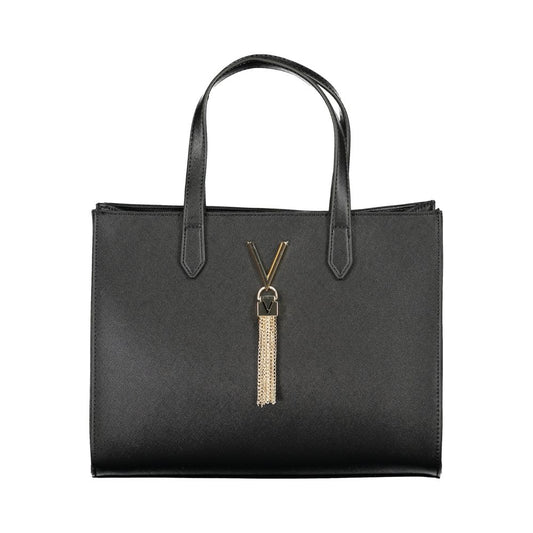 Mario Valentino Black Polyethylene Handbag with two handles, adjustable strap, internal pockets, contrasting details, and logo.