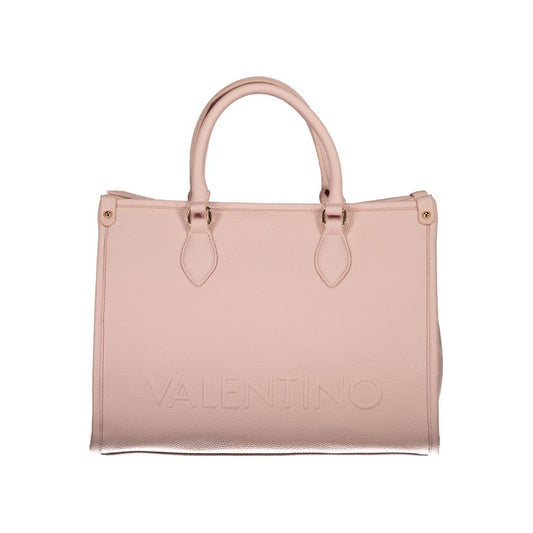 Mario Valentino Pink Polyethylene Handbag with dual handles, shoulder strap, zip closure, protective feet, and logo detail.