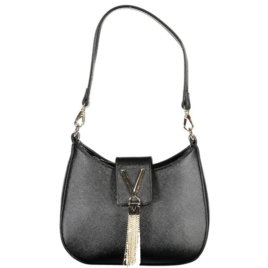Mario Valentino Black Polyethylene Women Handbag with detachable chain strap and two internal pockets for elegance and durability.