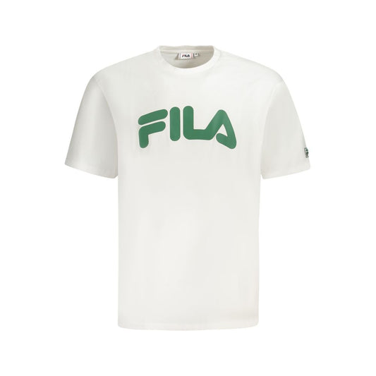 Fila White Cotton Men T-Shirt with green logo, loose fit for casual style, 100% cotton for breathable comfort.