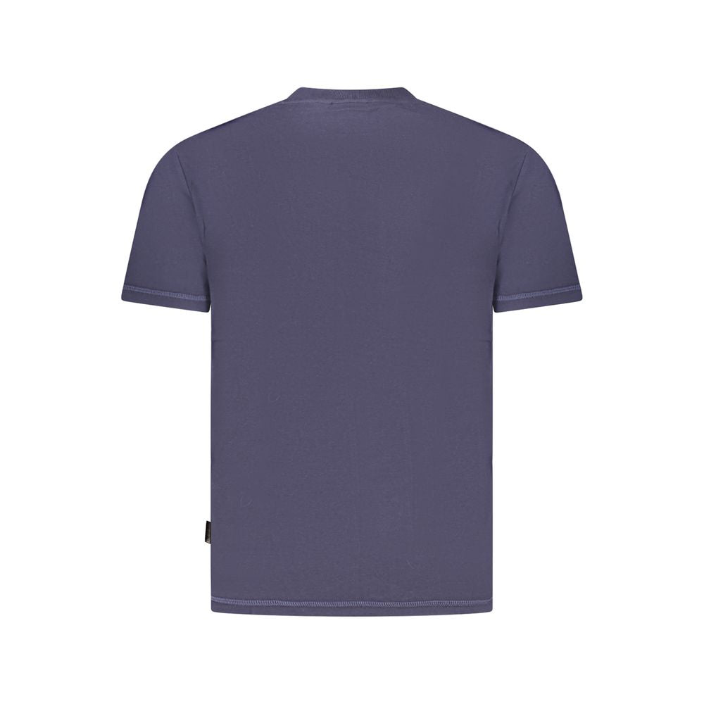 Back view of Napapijri Blue Cotton Men T-Shirt in organic fabric with short sleeves and crew neck, highlighting its sustainable luxury.