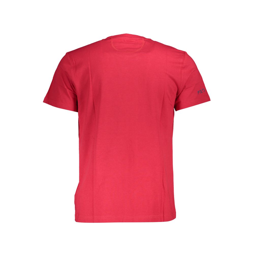 Back view of La Martina Red Cotton Men T-Shirt featuring short sleeves and classic crew neck design.