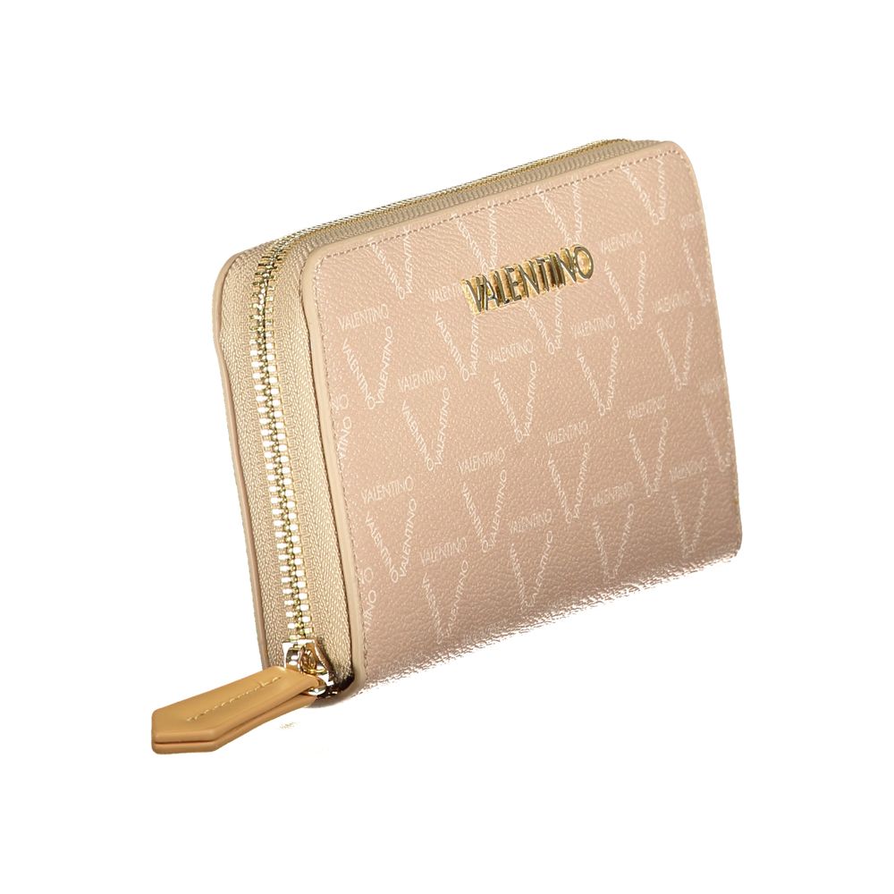 Mario Valentino Beige Polyethylene Wallet with logo, zip closure, contrast details, 3 compartments, coin purse, card spaces.