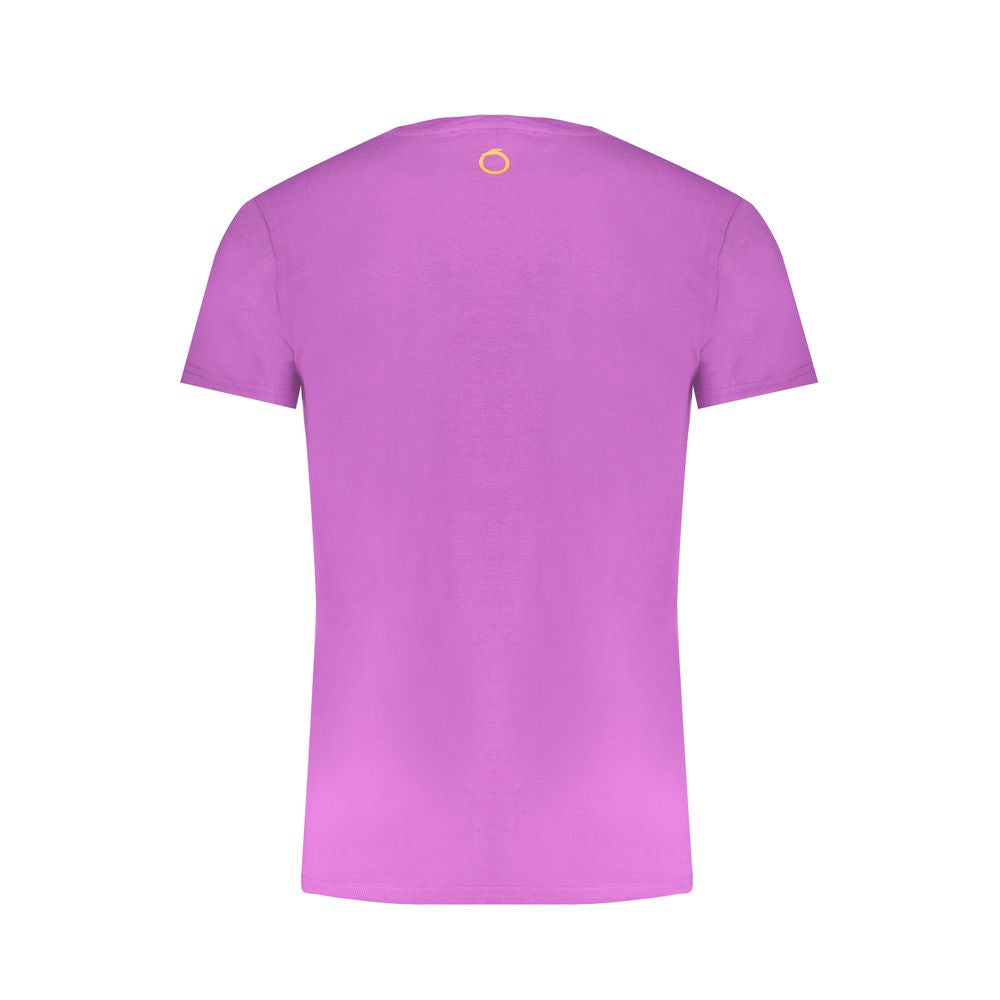 Back view of Trussardi Purple Cotton T-Shirt with crew neck and logo print, featuring short sleeves.