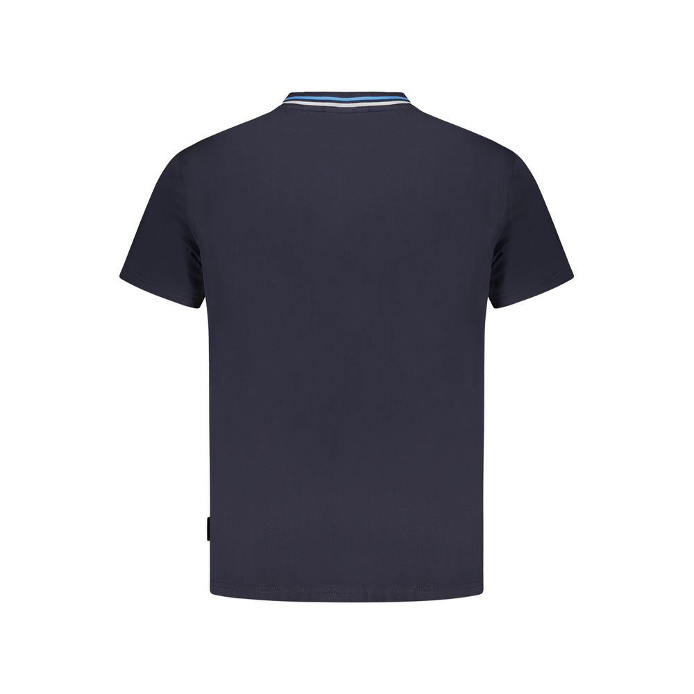 Back view of Napapijri Blue Cotton T-Shirt, relaxed fit, short sleeves, crew neck, 100% organic cotton with contrasting details.