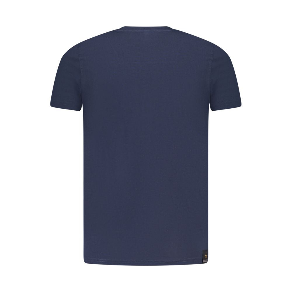 Back view of Accademia Militare Blue Cotton T-Shirt, short sleeve crew neck with eagle print and logo detail.