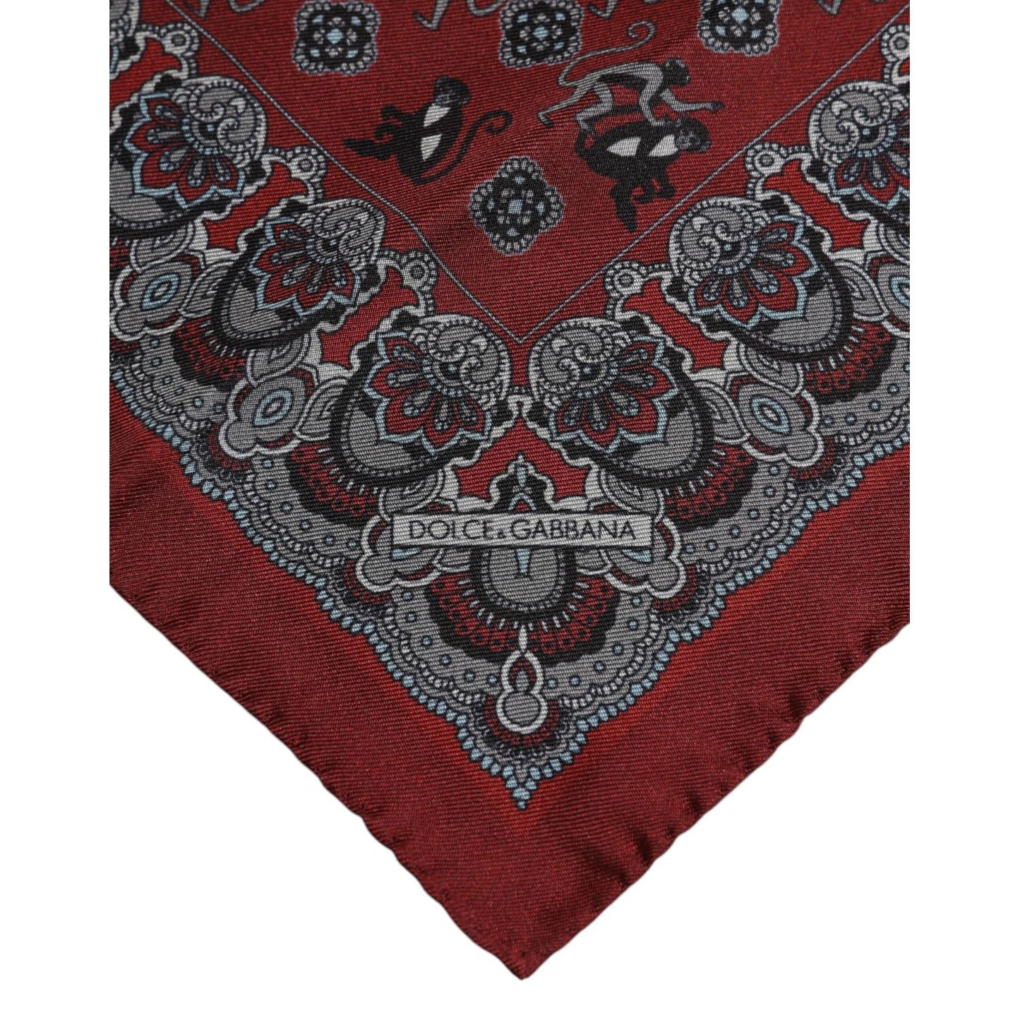 Dolce & Gabbana Maroon Monkey Print Silk Square Foulard Scarf MS7252