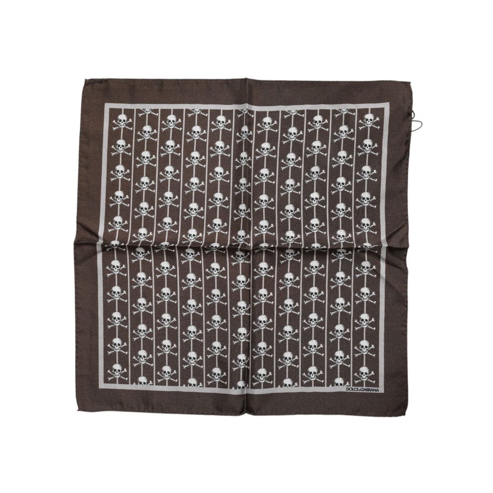 Dolce & Gabbana Brown Skull Silk Square Men Foulard Scarf MS7332