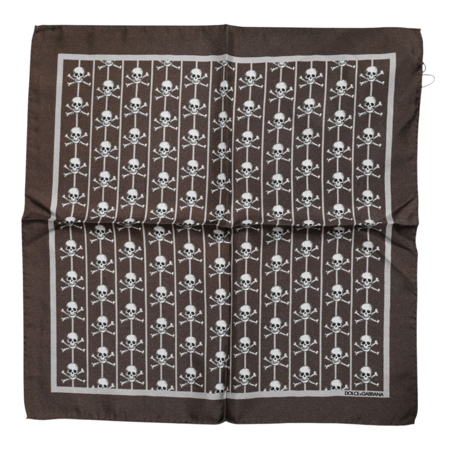 Dolce & Gabbana Brown Skull Silk Square Men Foulard Scarf MS7332