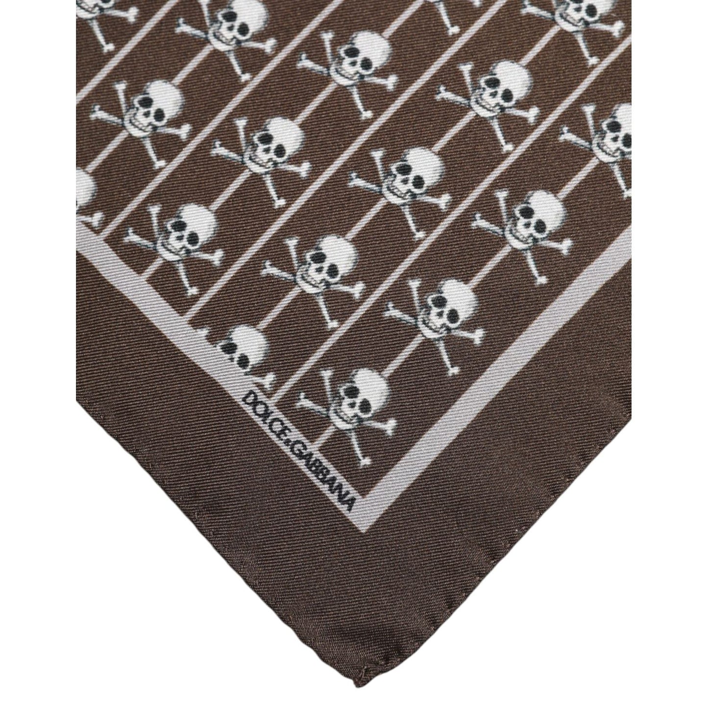 Dolce & Gabbana Brown Skull Silk Square Men Foulard Scarf MS7332