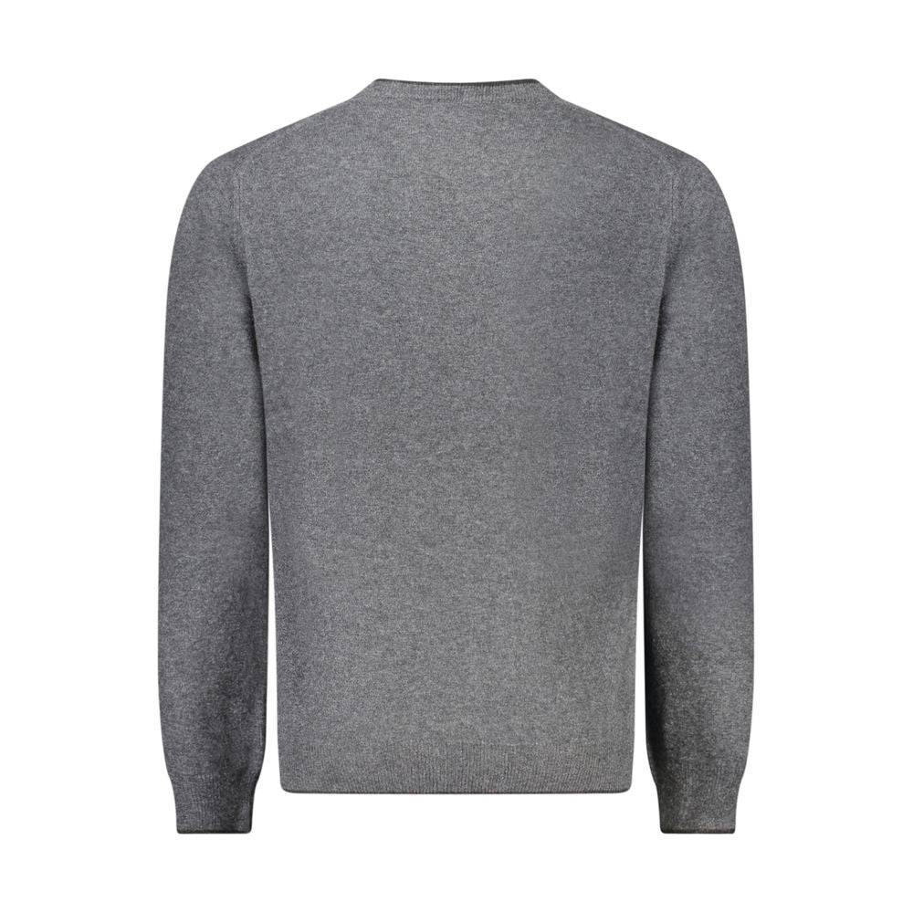 North Sails Gray Cashmere Sweater with long sleeves, crew neck, and embroidery logo, featuring contrasting details, back view.