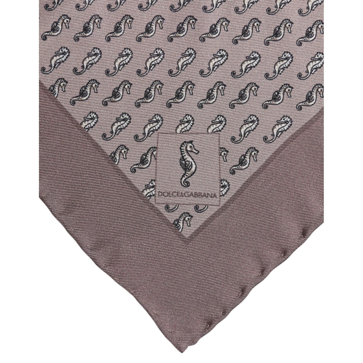 Dolce & Gabbana Brown Sea Horse Silk Square Foulard Scarf MS7548