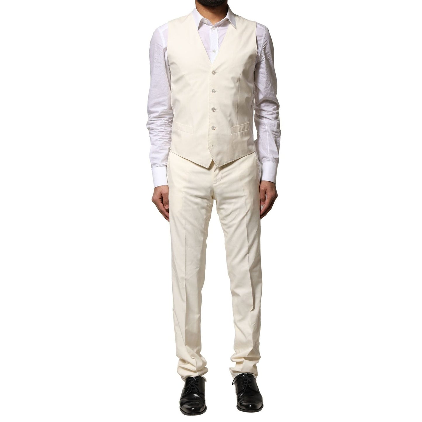 Dolce & Gabbana Ivory Wool 3 Piece Single Breasted Suit KOS1894-44