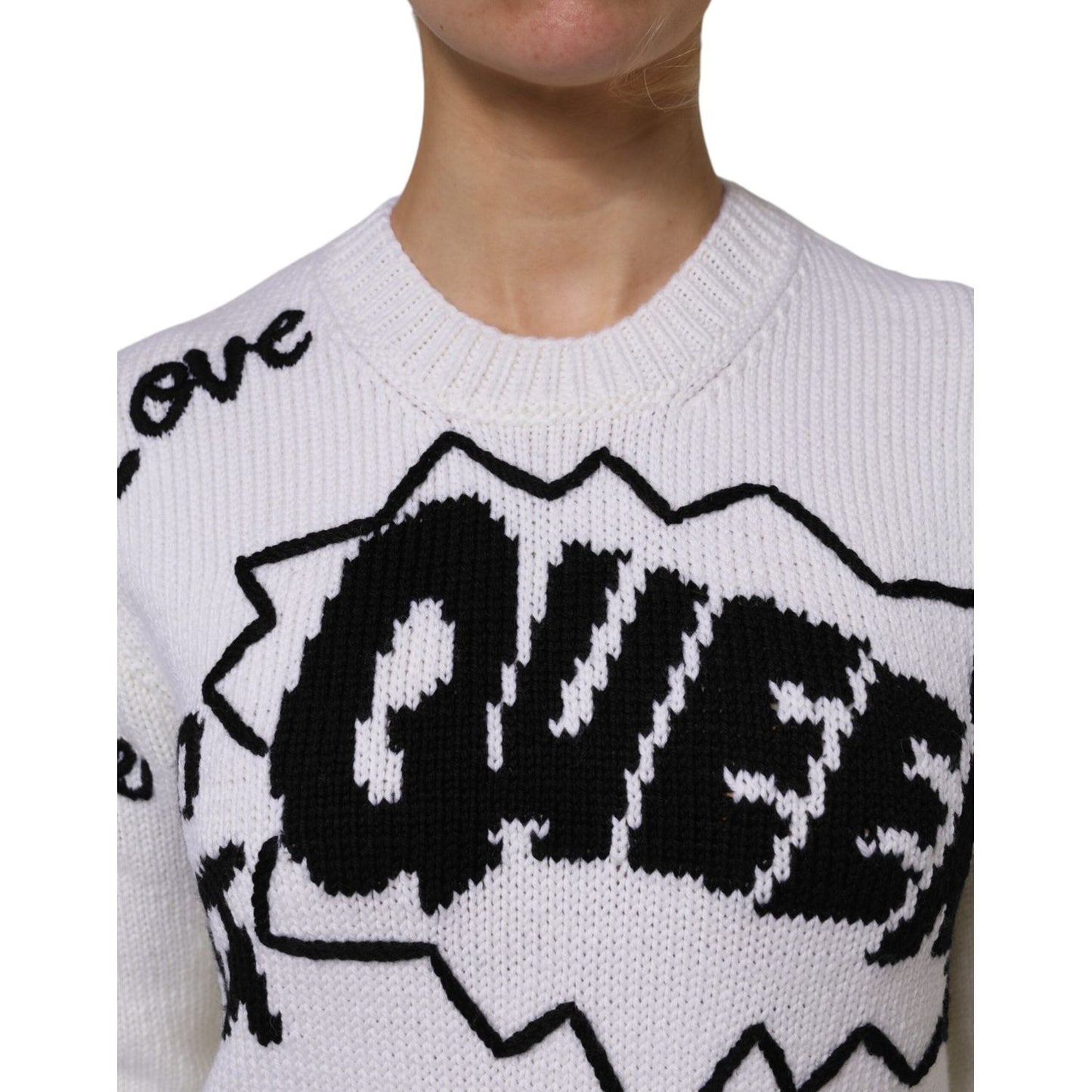 Dolce & Gabbana White Wool Knit Crew Neck Pullover Sweater TSH87545-42