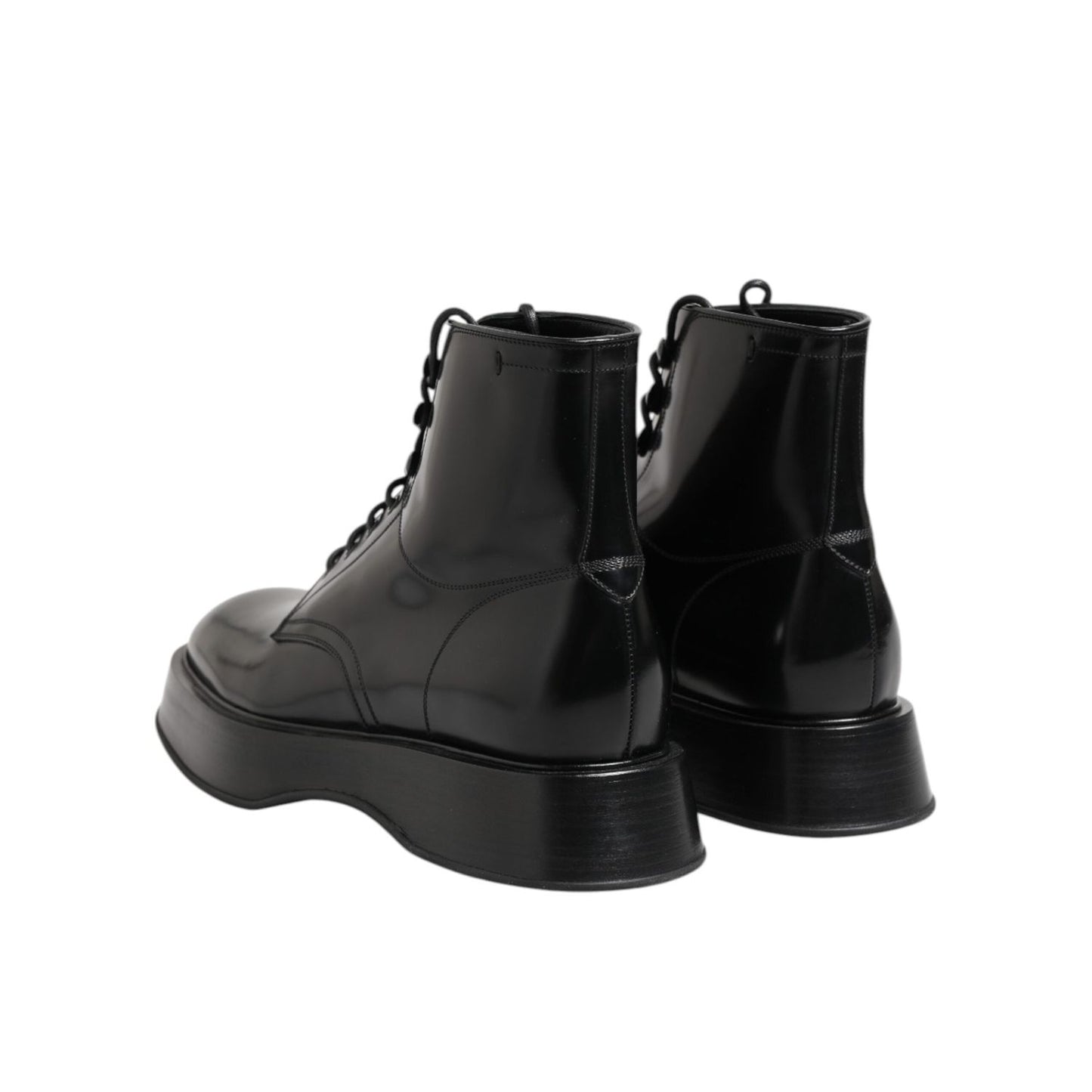 Dolce & Gabbana Black Leather Logo Ankle Boots Lace Up Shoes MV7391-42