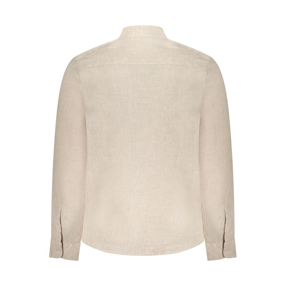 Back view of North Sails Beige Linen Shirt with long sleeves and Korean collar