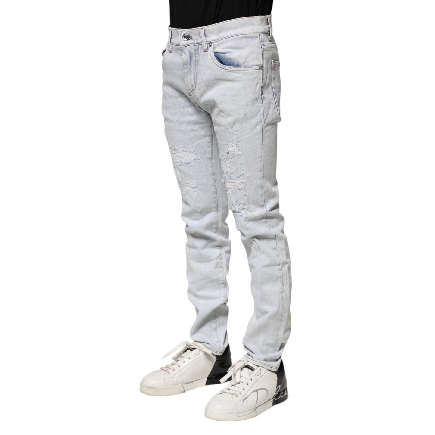 Dolce & Gabbana Light Blue Tattered Skinny Denim Jeans PAN75211-44