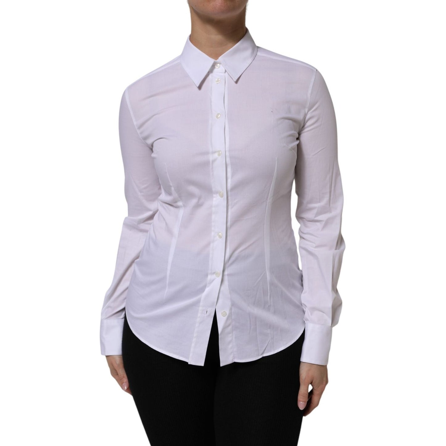 Dolce & Gabbana White Cotton Collared Long Sleeves Top Shirt TSH90567-40