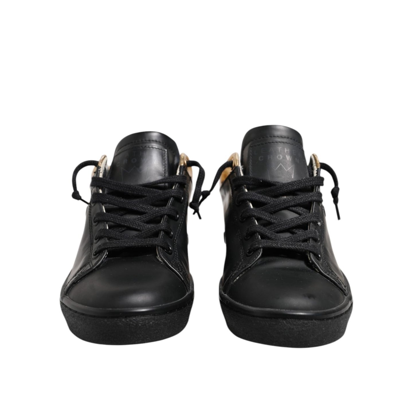 Leather Crown Black Gold Lace Up Low Top Women Sneakers Shoes LA12556-37