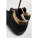 Leather Crown Black Gold Lace Up Low Top Women Sneakers Shoes LA12556-37