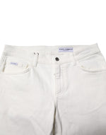 Dolce & Gabbana White Cotton Logo Plaque Slim Fit Denim Jeans