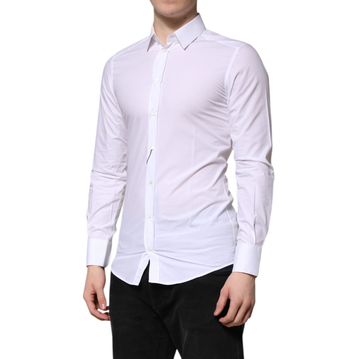 Dolce & Gabbana White Cotton GOLD Long Sleeves Formal Shirt TSH90575-38