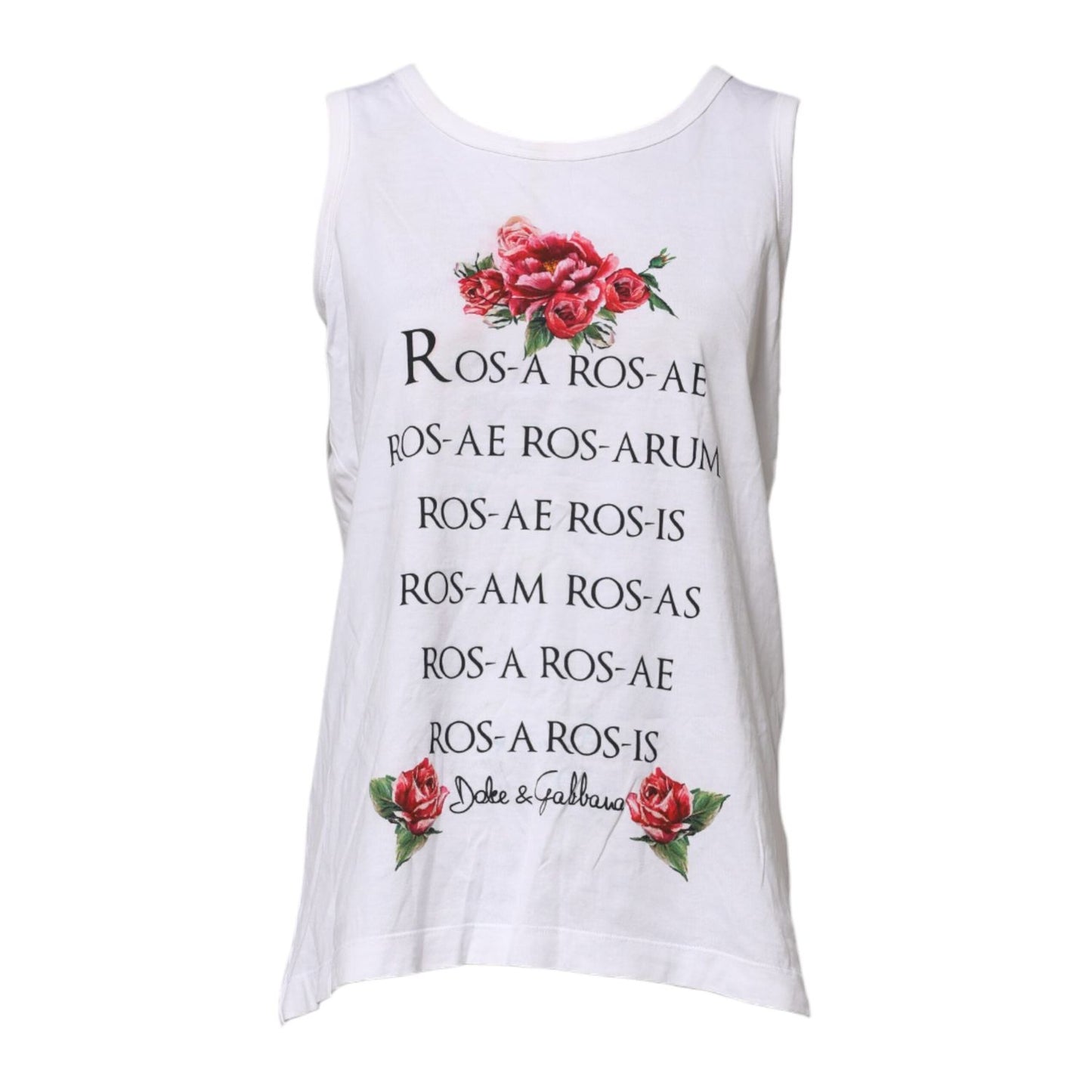 Dolce & Gabbana White Cotton Printed Sleeveless Round Neck Top TSH90701-38