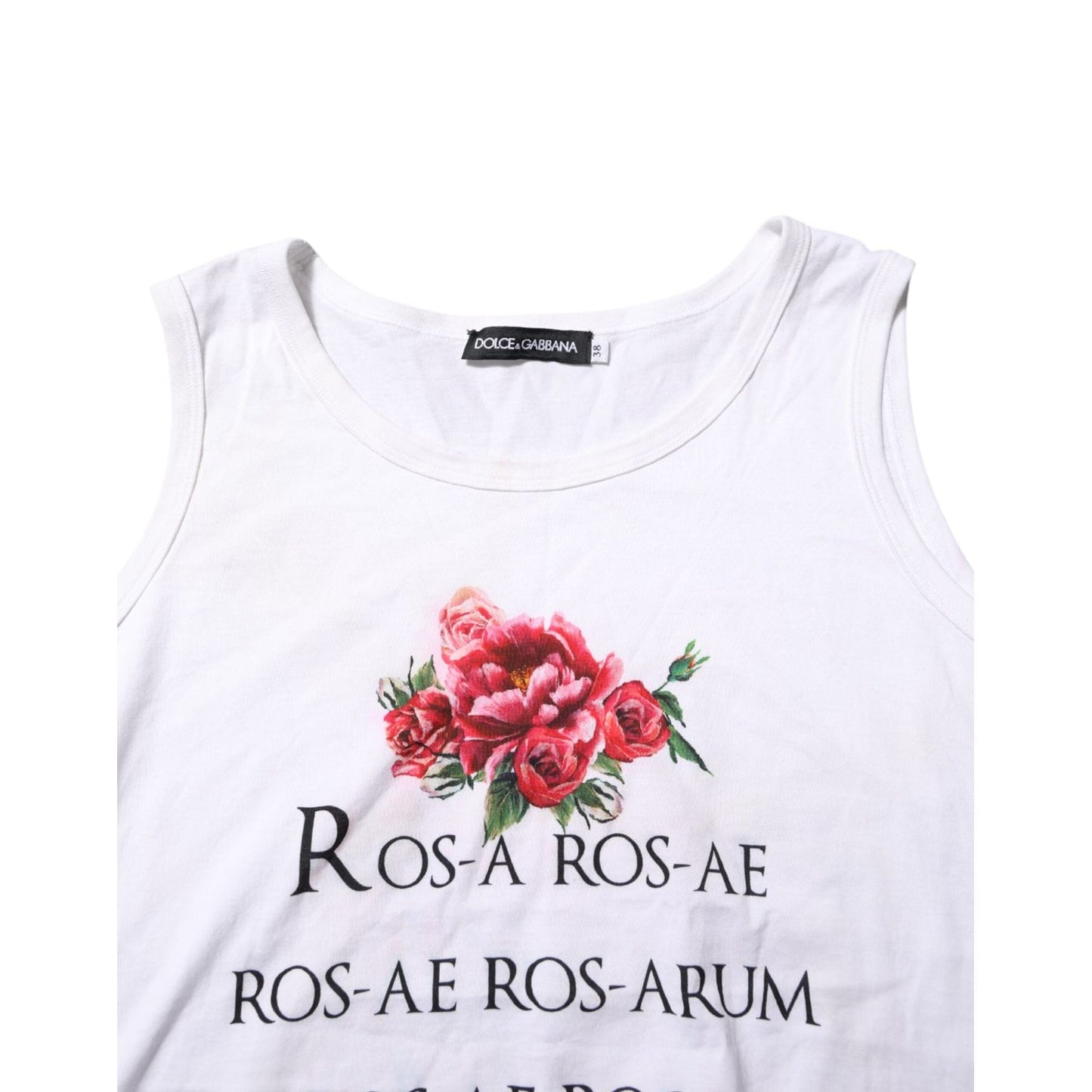 Dolce & Gabbana White Cotton Printed Sleeveless Round Neck Top TSH90701-38