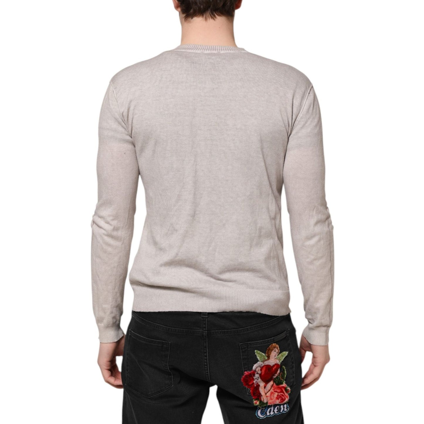 John Galliano Beige Printed Logo Roundneck Long Sleeves Men Sweater TSH90700-L