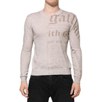 John Galliano Beige Printed Logo Roundneck Long Sleeves Men Sweater TSH90700-L