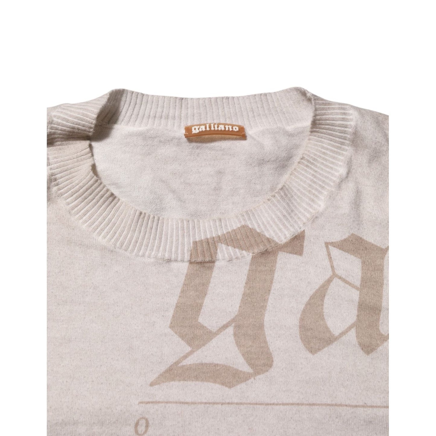 John Galliano Beige Printed Logo Roundneck Long Sleeves Men Sweater TSH90700-L