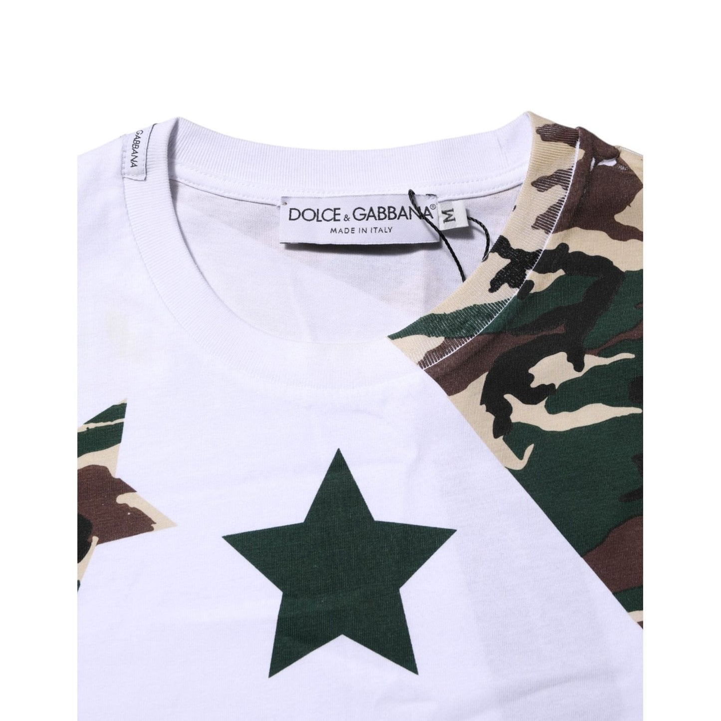 Dolce & Gabbana White Camouflage Cotton Men Crew Neck T-shirt TSH90506-48