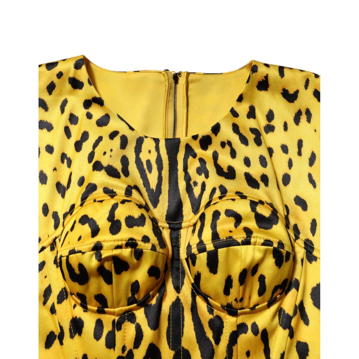 Dolce & Gabbana Yellow Polyester Leopard Midi Sheath Dress DR81529-38