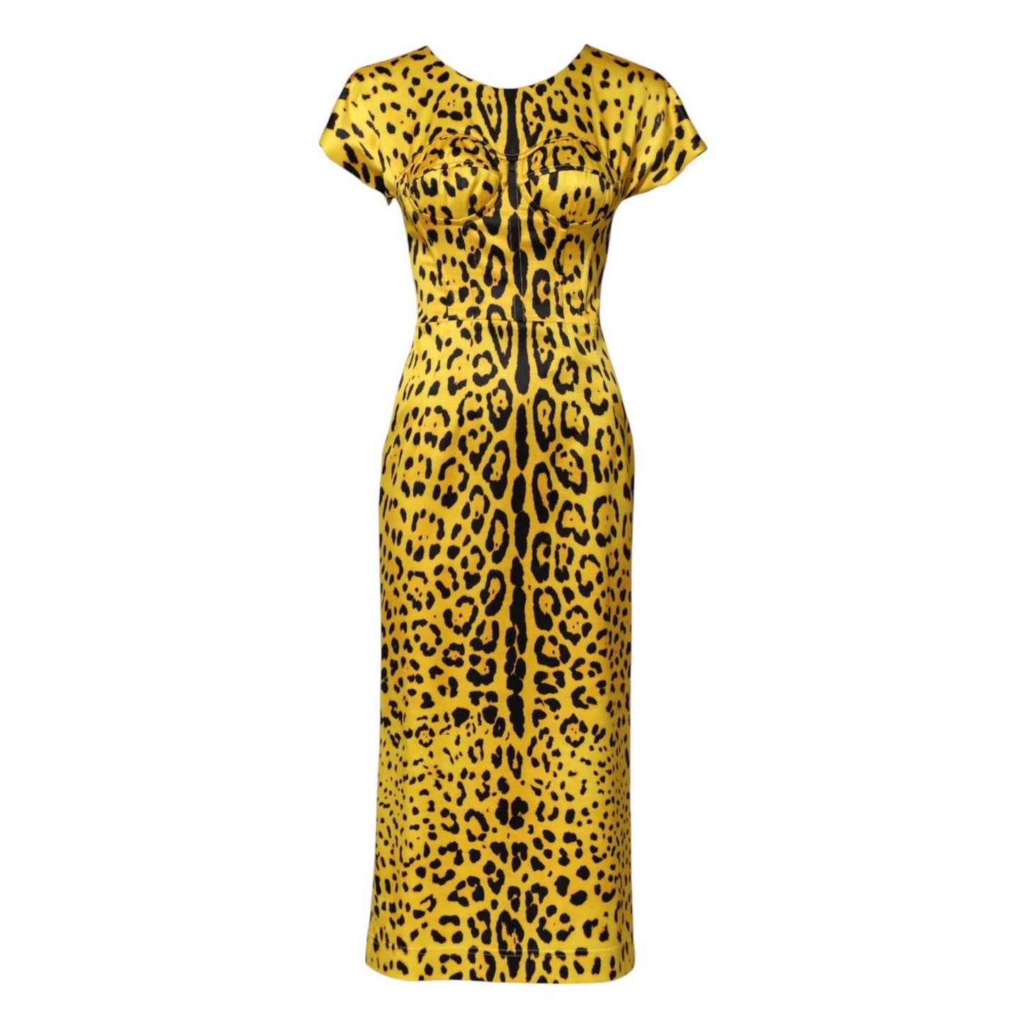 Dolce & Gabbana Yellow Polyester Leopard Midi Sheath Dress DR81529-38