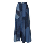 Dolce & Gabbana Blue Denim Long Maxi Patchwork Cotton Skirt SKI2110-40
