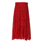 Dolce & Gabbana Red Cotton Floral Lace A-line Long Maxi Skirt SKI2139-44